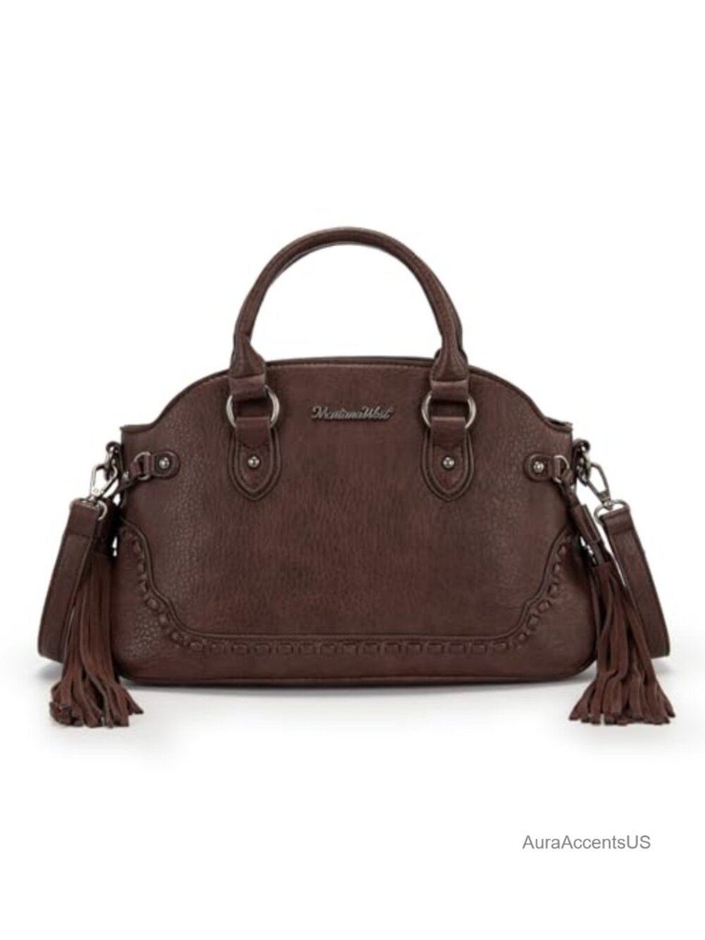 Faux Leather Fringe Satchel Western Shoulder Bag Whipstitch Crossbody